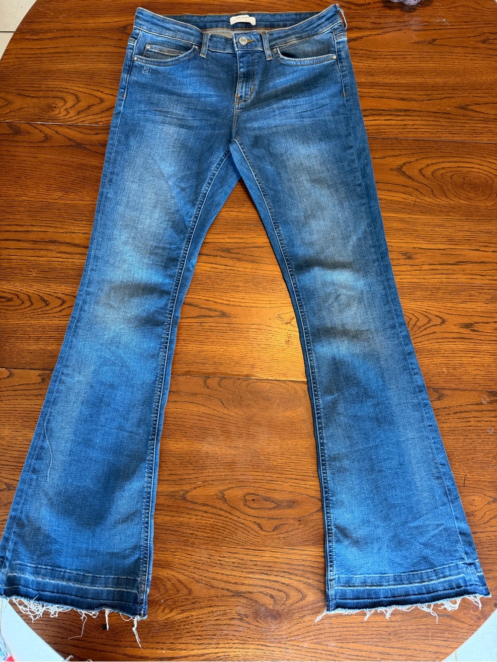 Zara Blue Flare Jeans with Raw Hem